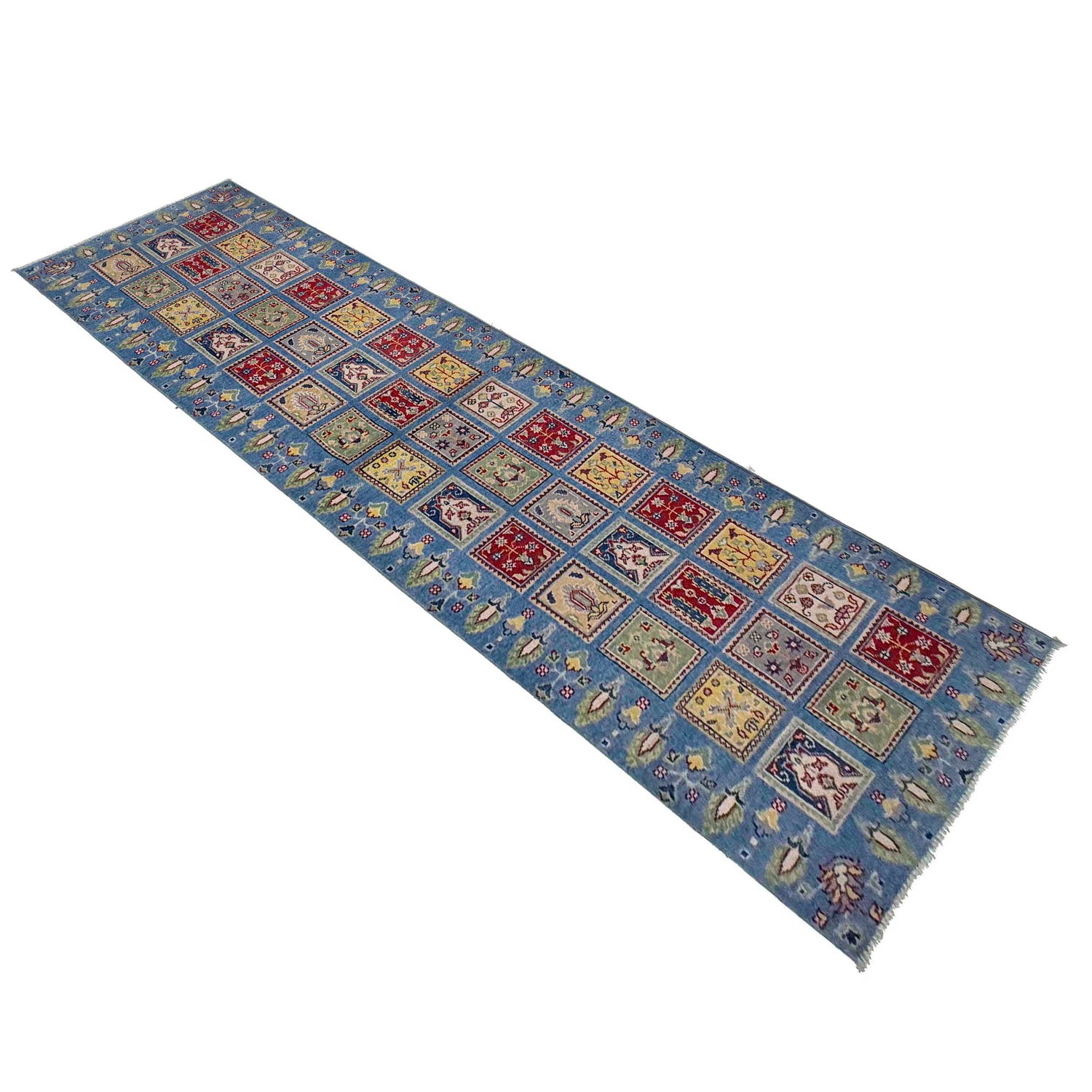 Bakhtiar Area Rug Runner Handmade Blue Floral 10' Runner