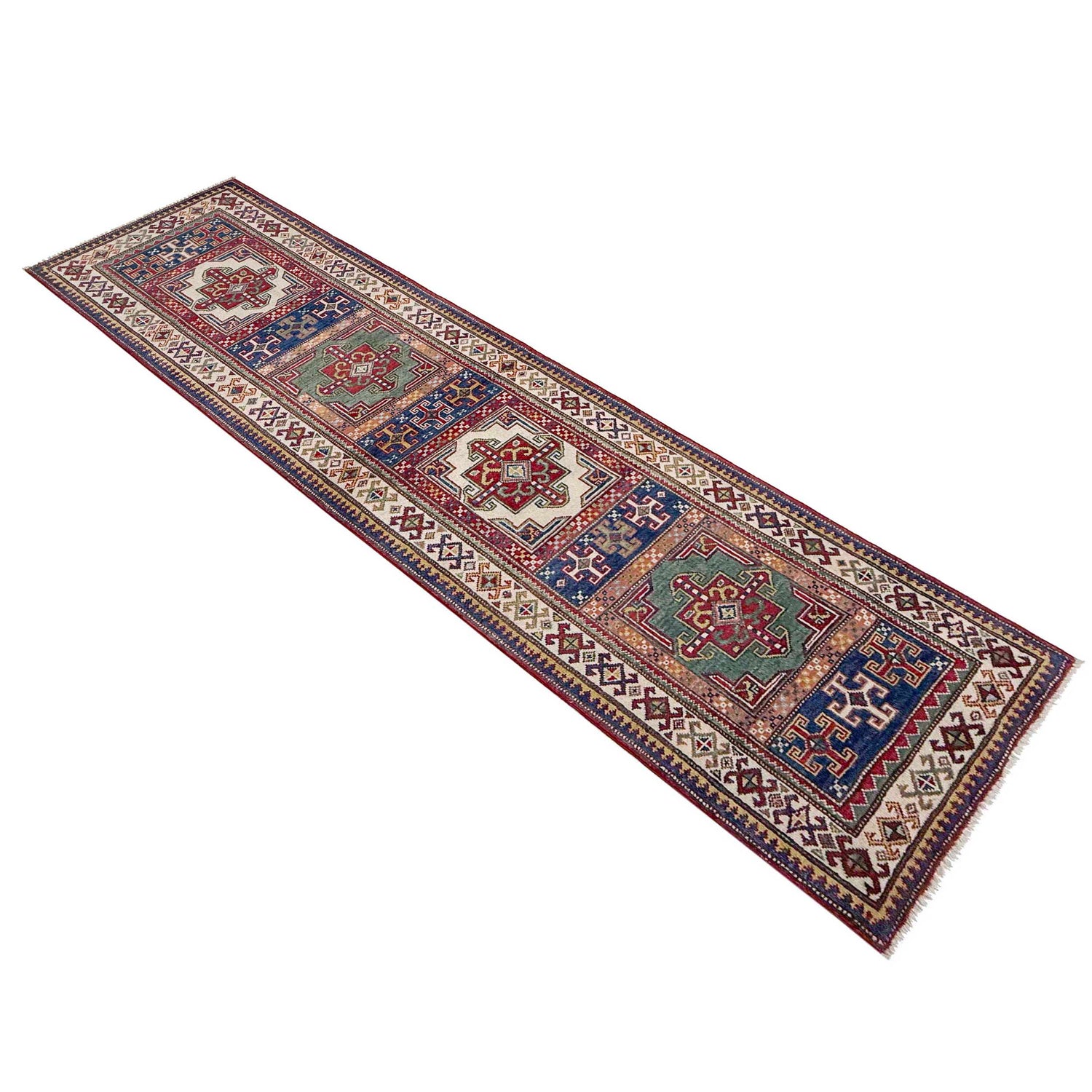 Kazak Rug Handmade Multi Medallion 10' Runner