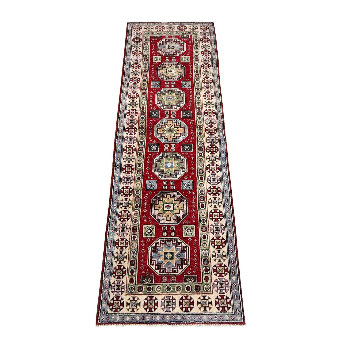 Kazak Rug Handmade Red Medallion 10' Runner