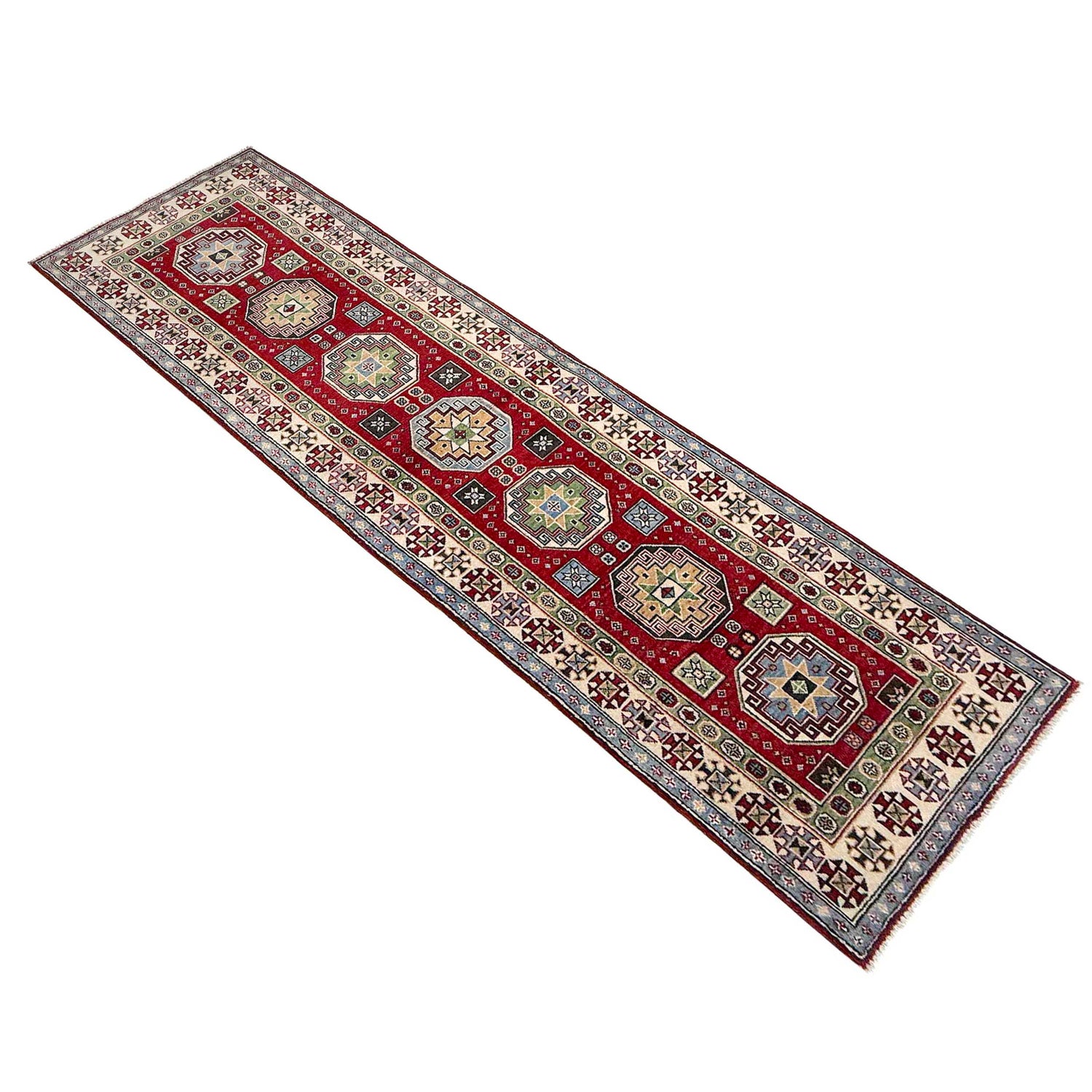 Kazak Rug Handmade Red Medallion 10' Runner
