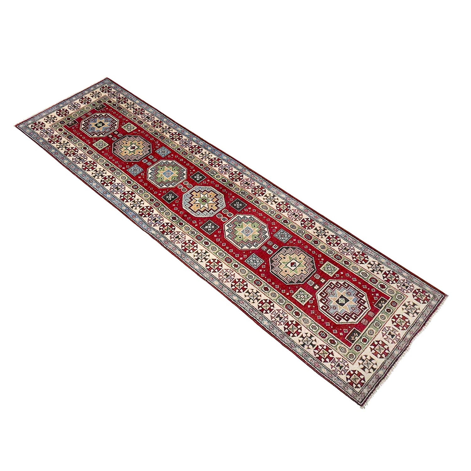 Kazak Rug Handmade Red Medallion 10' Runner