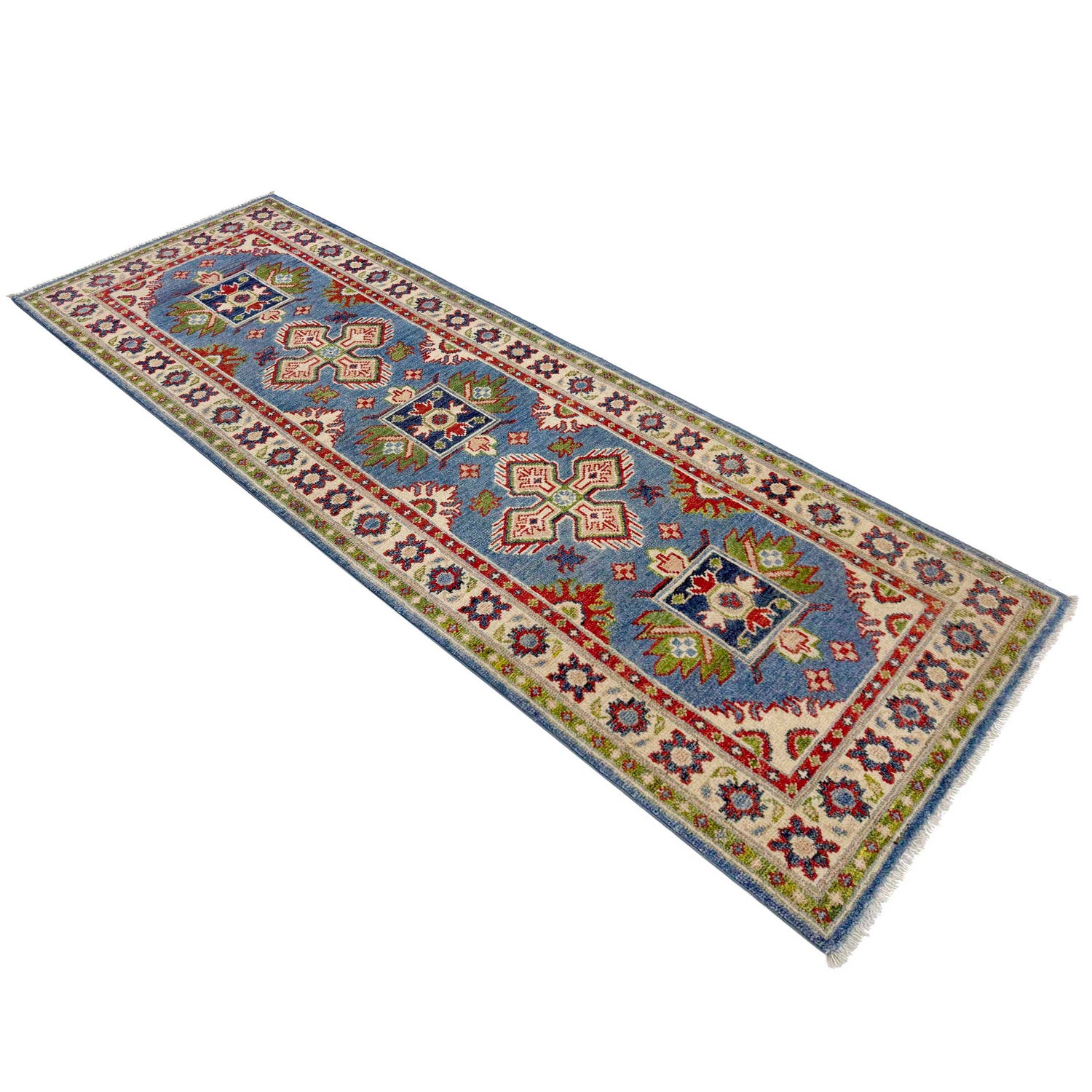 Kazak Rug Handmade Blue Medallion 6' Runner