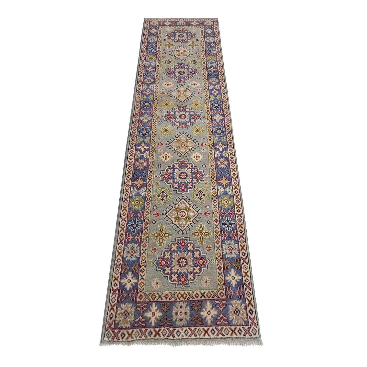 Kazak Rug Handmade Gray Medallion 10' Runner
