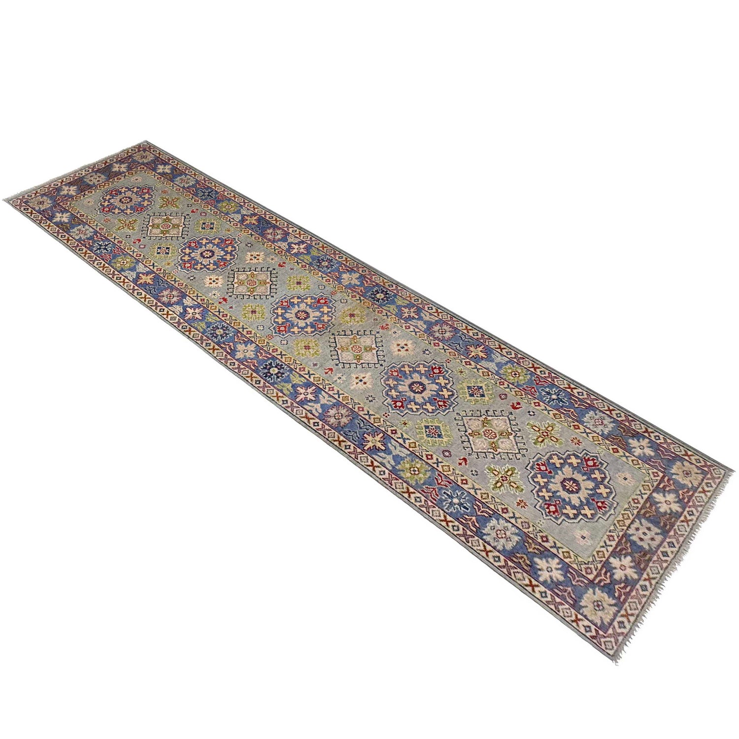 Kazak Rug Handmade Gray Medallion 10' Runner
