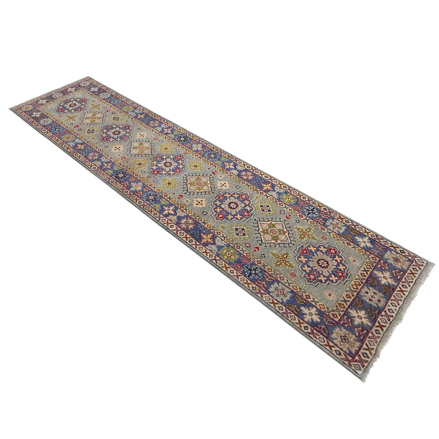 Kazak Rug Handmade Gray Medallion 10' Runner