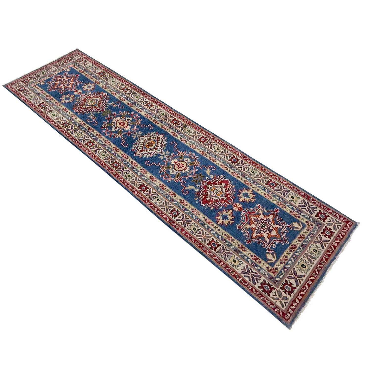 Kazak Rug Handmade Blue Medallion 10' Runner