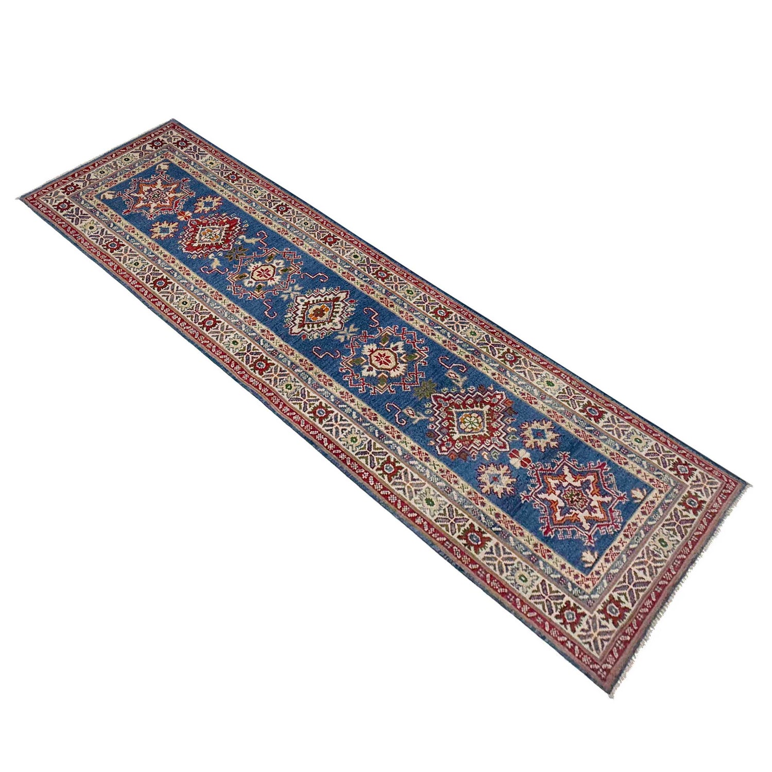 Kazak Rug Handmade Blue Medallion 10' Runner