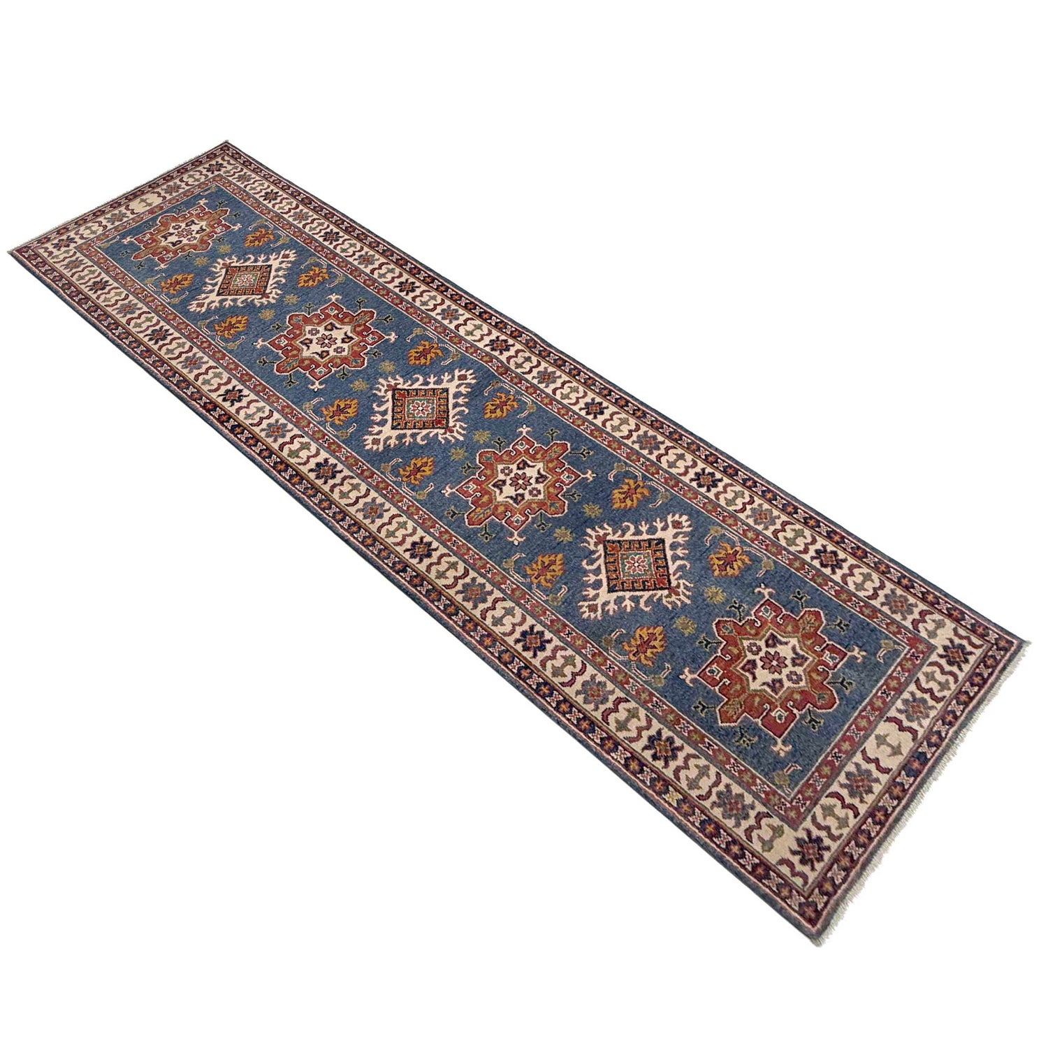 Kazak Rug Handmade Blue Medallion 10' Runner