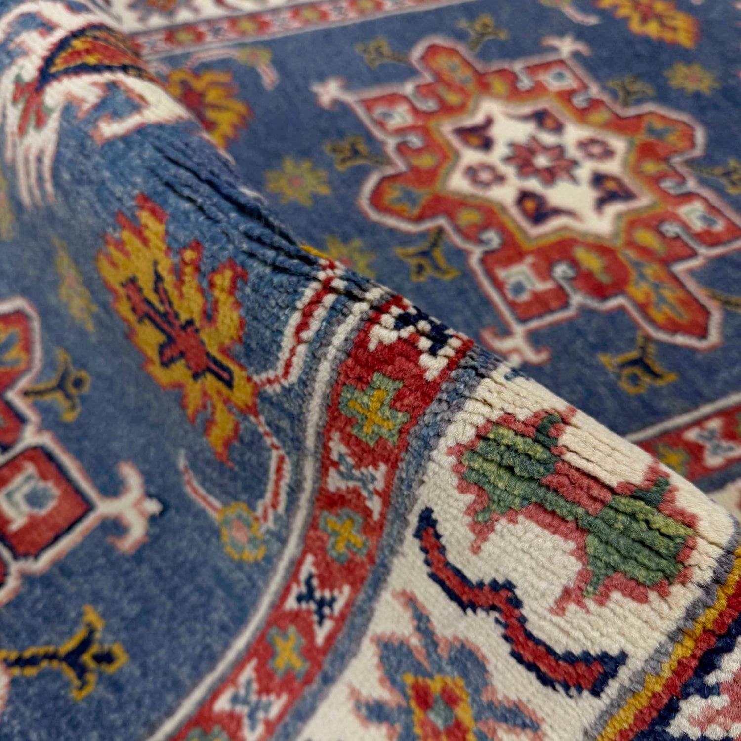 Kazak Rug Handmade Blue Medallion 10' Runner
