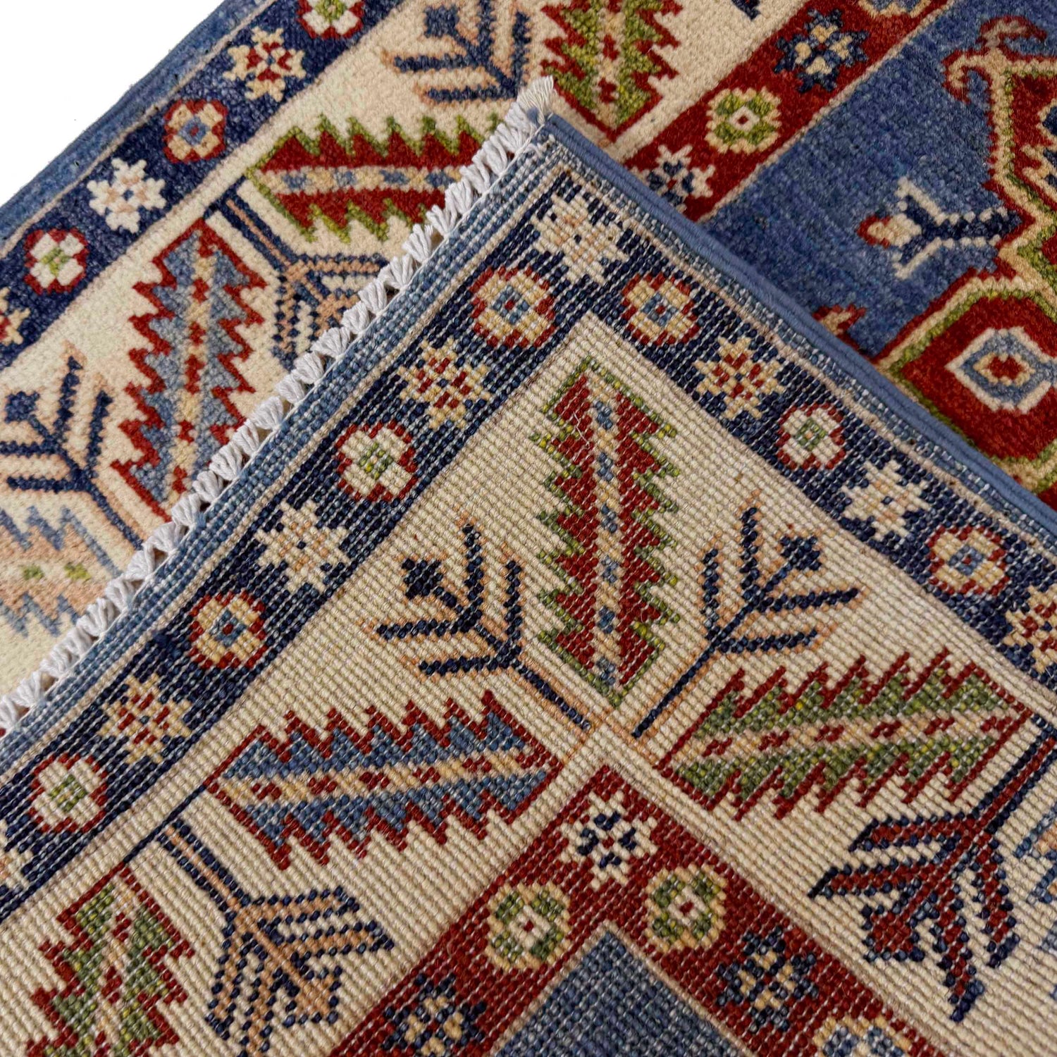 Kazak Rug Handmade Blue Medallion 10' Runner