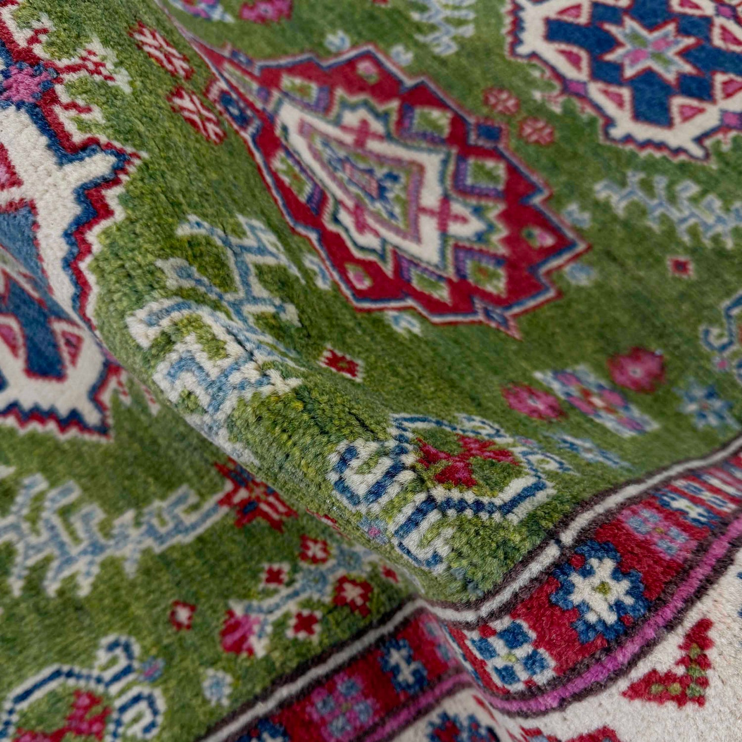 Kazak Rug Handmade Green Medallion 10' Runner