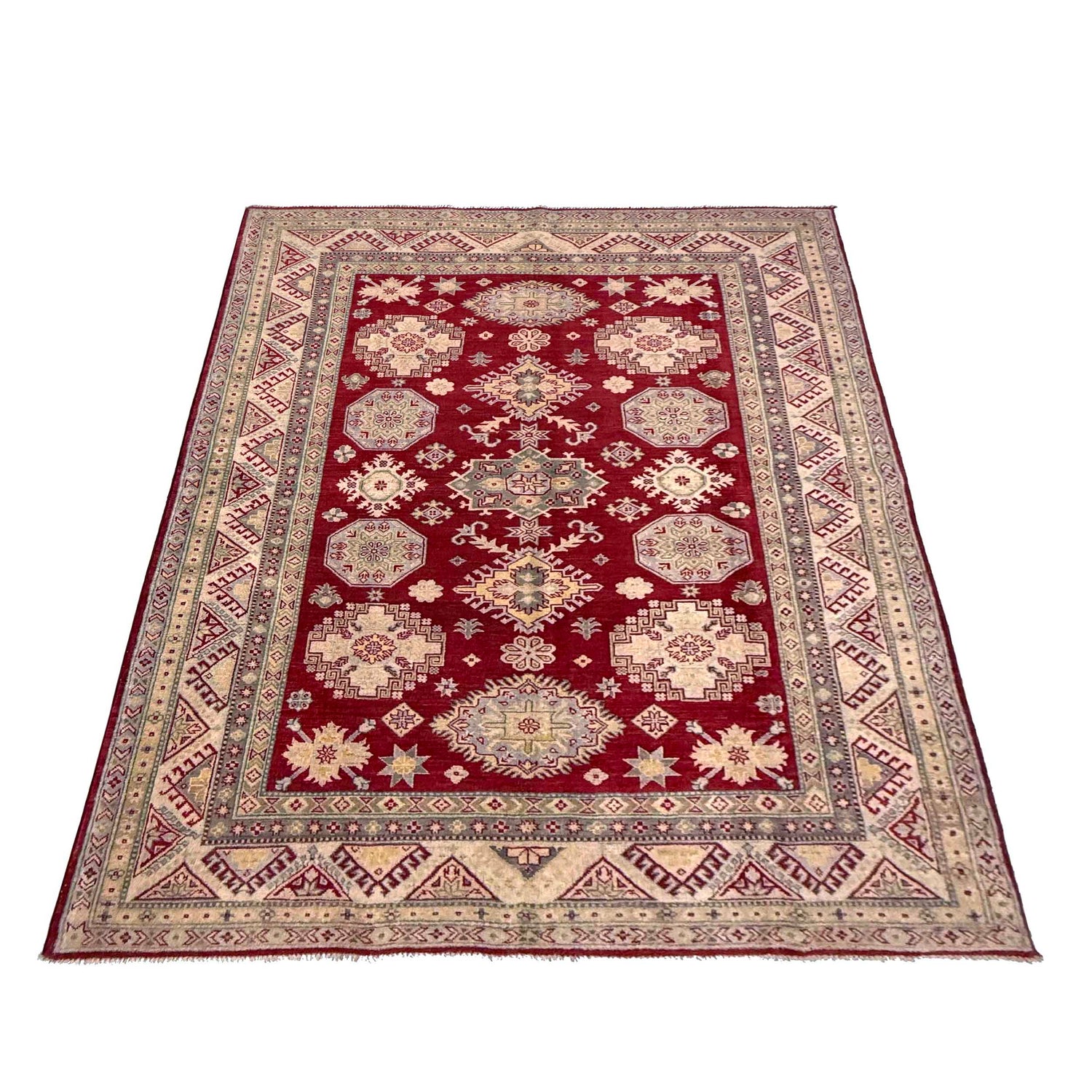Kazak Rug Handmade Red Medallion 7x10 ft