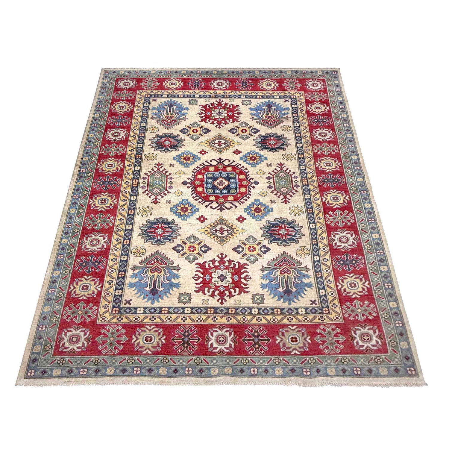 Kazak Rug Handmade Beige Medallion 7x10 ft