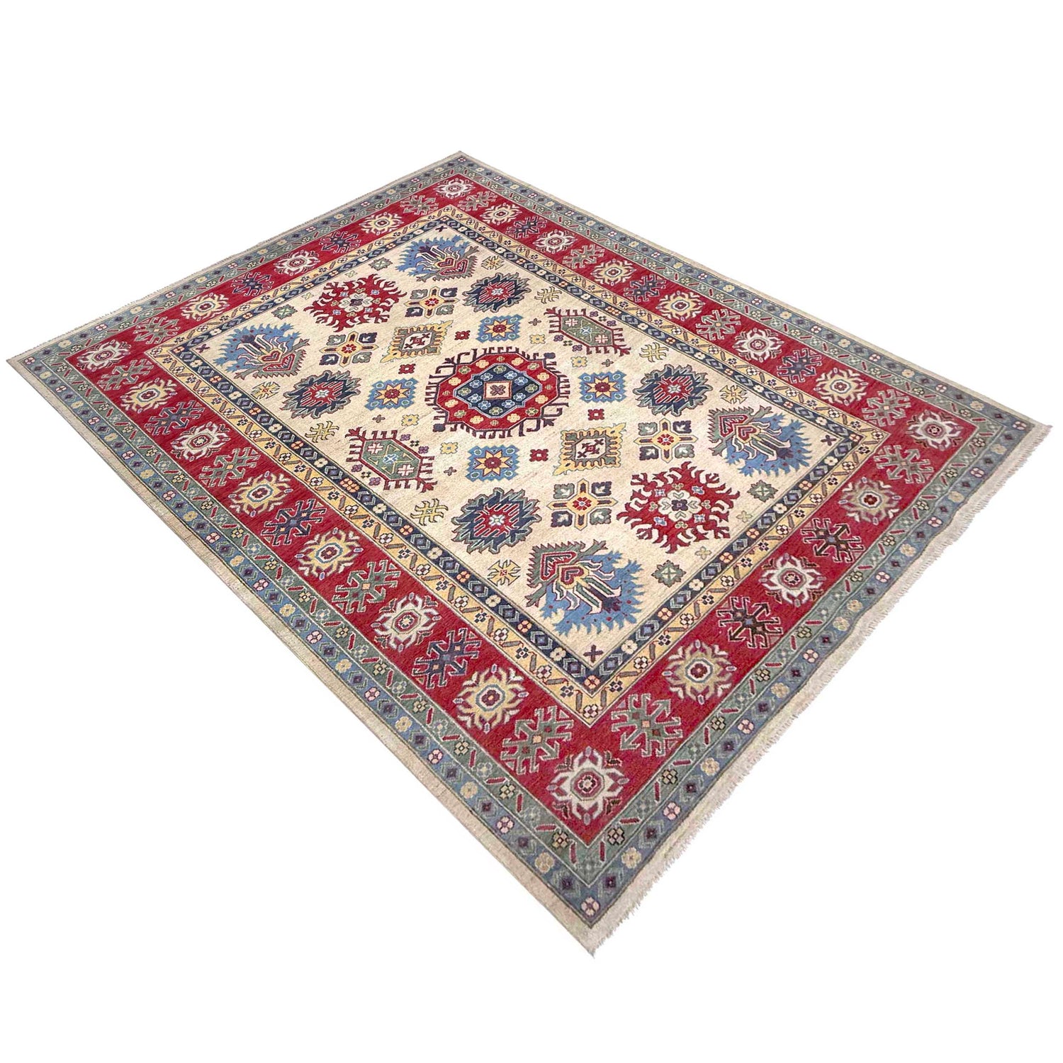 Kazak Rug Handmade Beige Medallion 7x10 ft