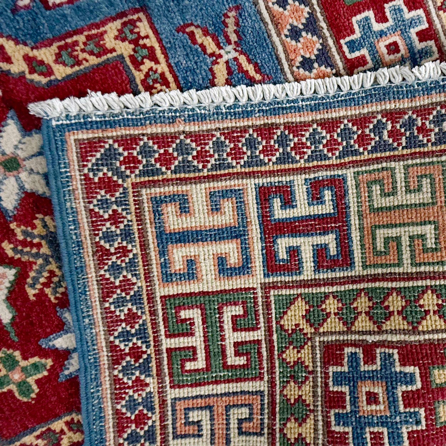 Kazak Rug Handmade Blue Medallion 4x6 ft