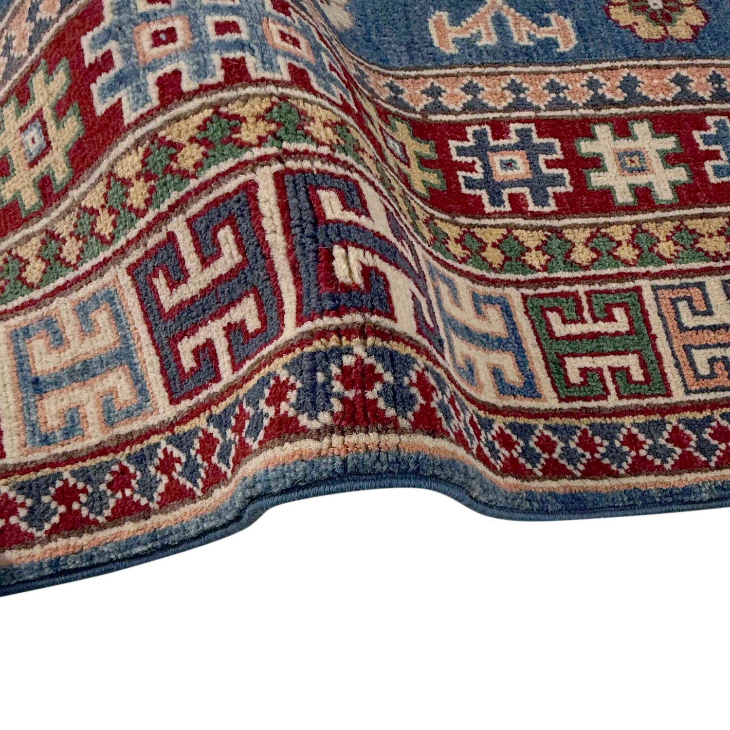 Kazak Rug Handmade Blue Medallion 4x6 ft