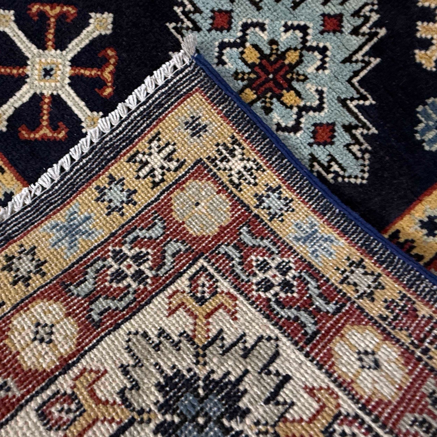 Kazak Rug Handmade Blue Medallion 7x10 ft