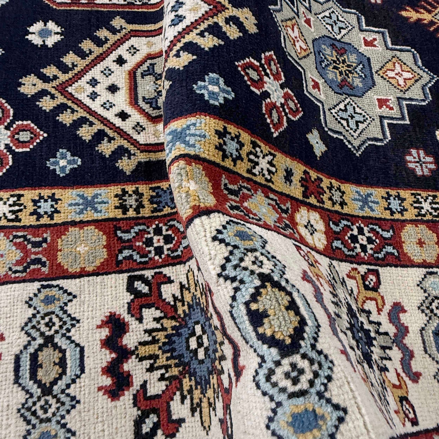 Kazak Rug Handmade Blue Medallion 7x10 ft