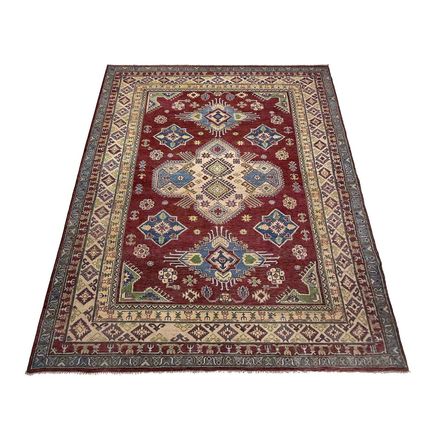 Kazak Rug Handmade Red Medallion 7x10 ft