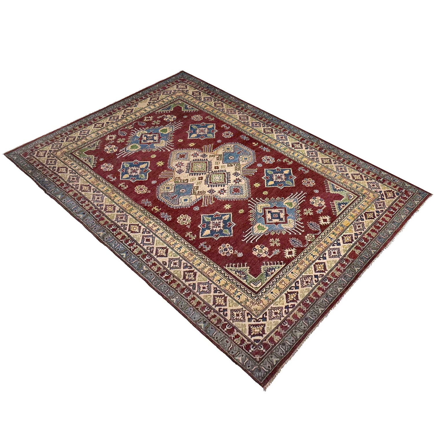 Kazak Rug Handmade Red Medallion 7x10 ft