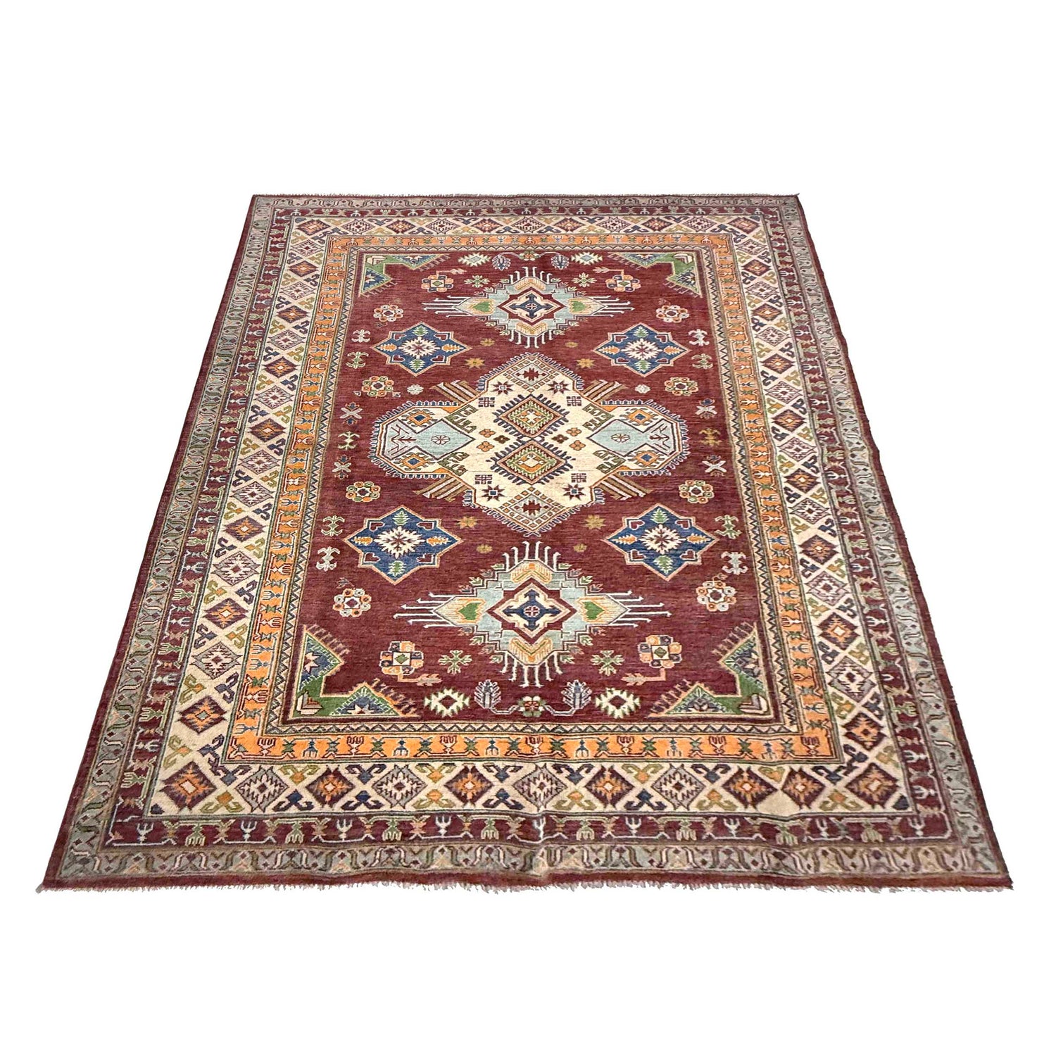 Kazak Rug Handmade Red Medallion 7x10 ft