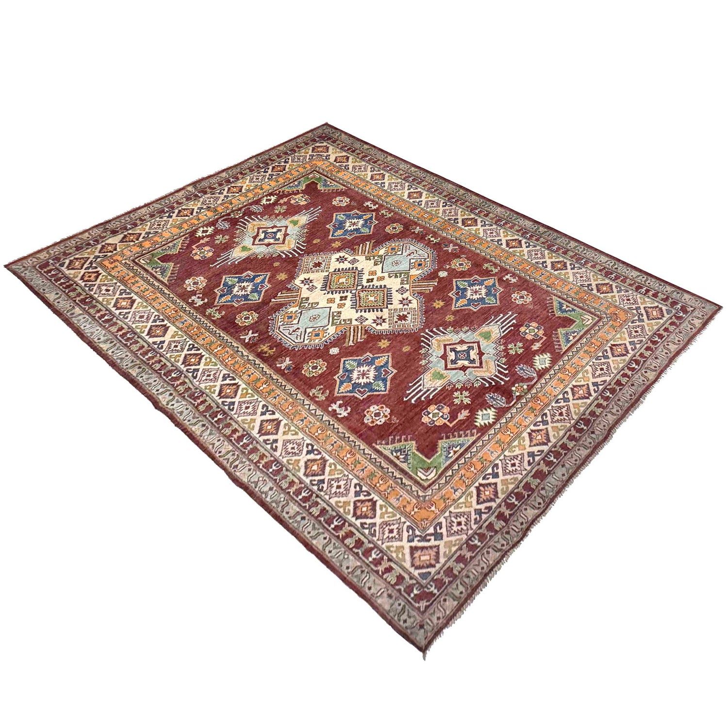 Kazak Rug Handmade Red Medallion 7x10 ft