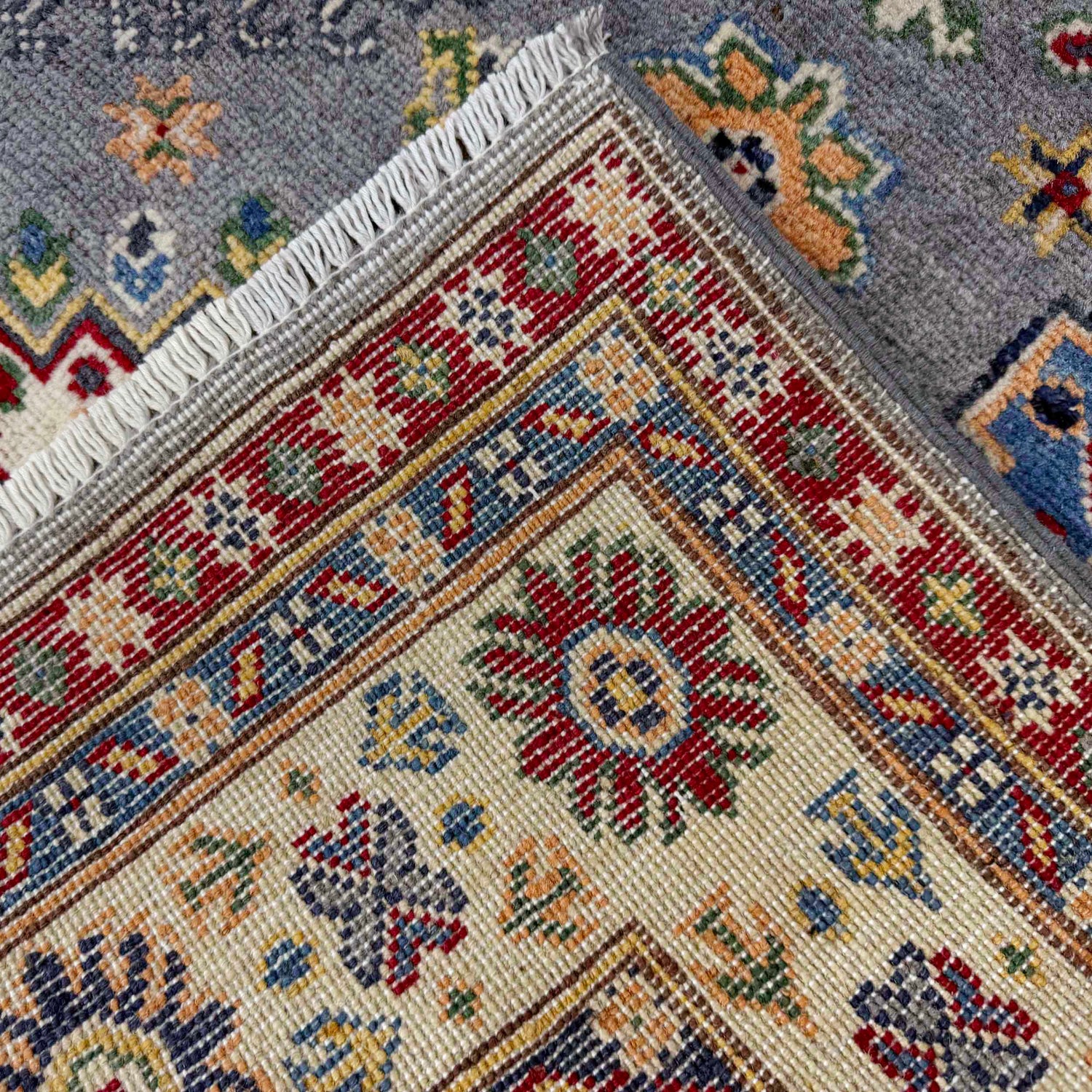 Kazak Rug Handmade Gray Medallion 4x6 ft