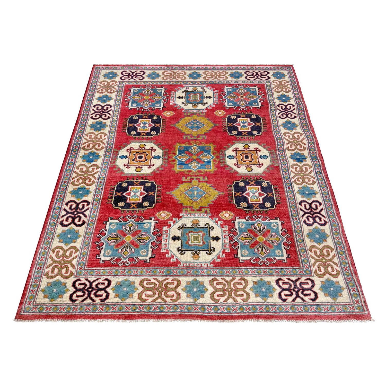Kazak Rug Handmade Red Medallion 4x7 ft