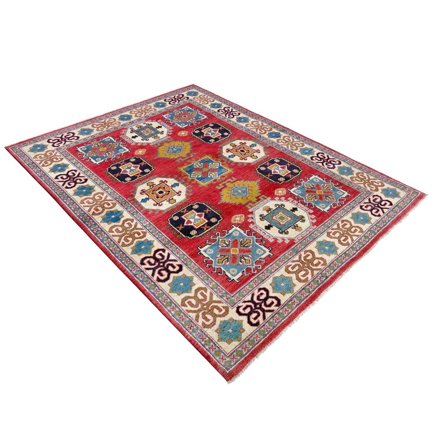 Kazak Rug Handmade Red Medallion 4x7 ft
