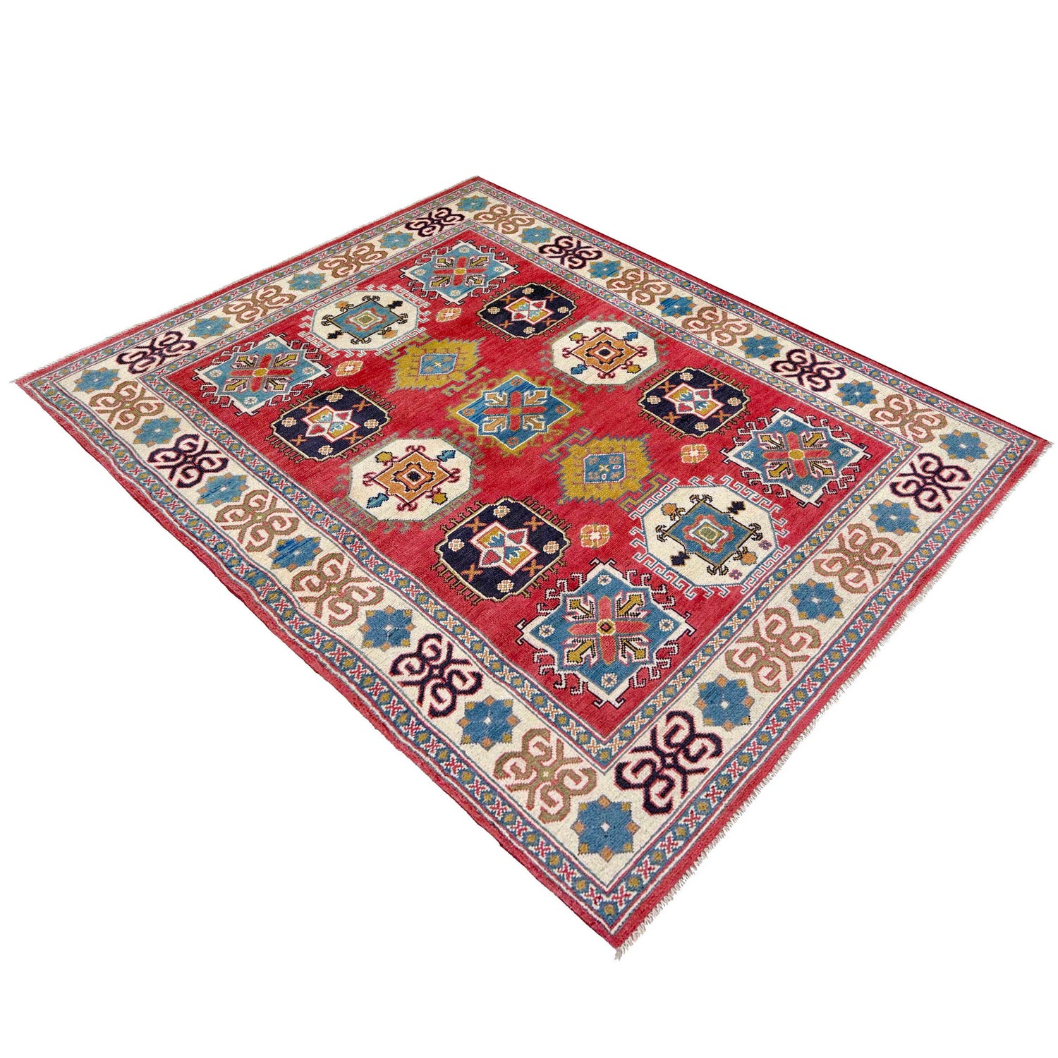 Kazak Rug Handmade Red Medallion 4x7 ft