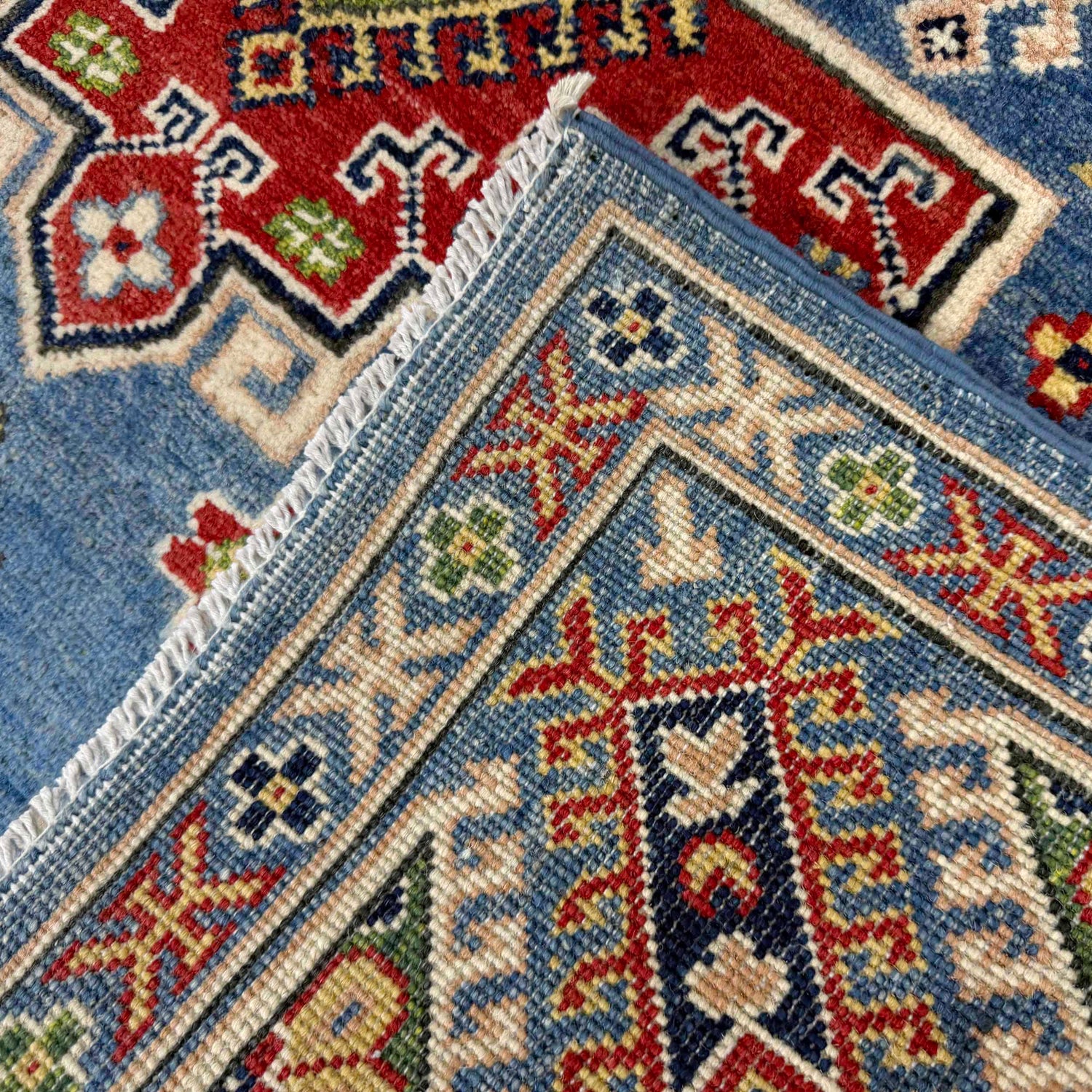 Kazak Rug Handmade Blue Medallion 4x7 ft