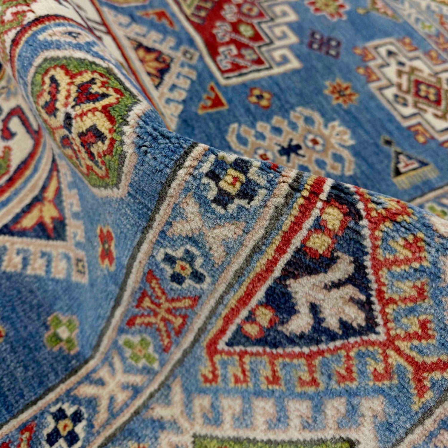 Kazak Rug Handmade Blue Medallion 4x7 ft