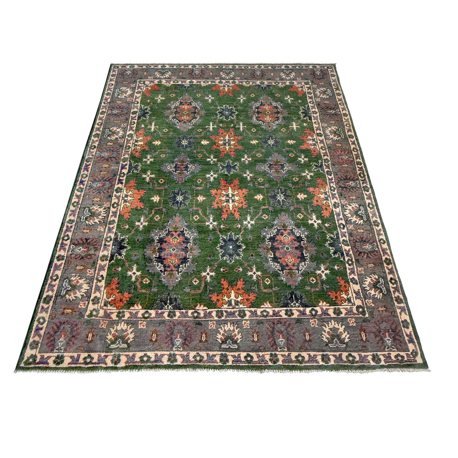 Kazak Rug Handmade Green Medallion 4x7 ft