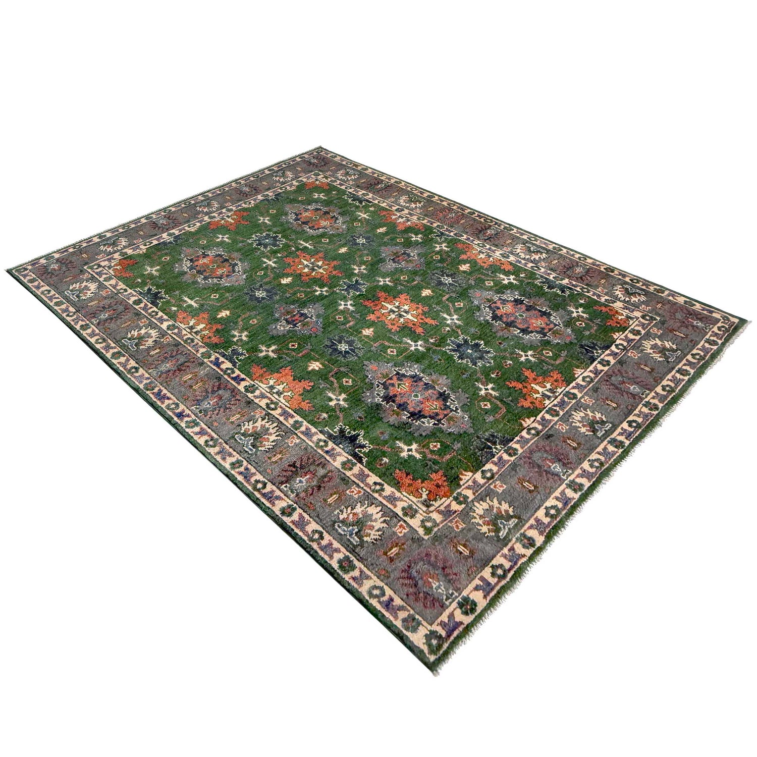 Kazak Rug Handmade Green Medallion 4x7 ft