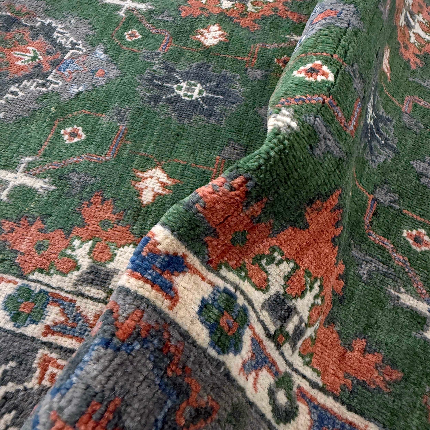 Kazak Rug Handmade Green Medallion 4x7 ft