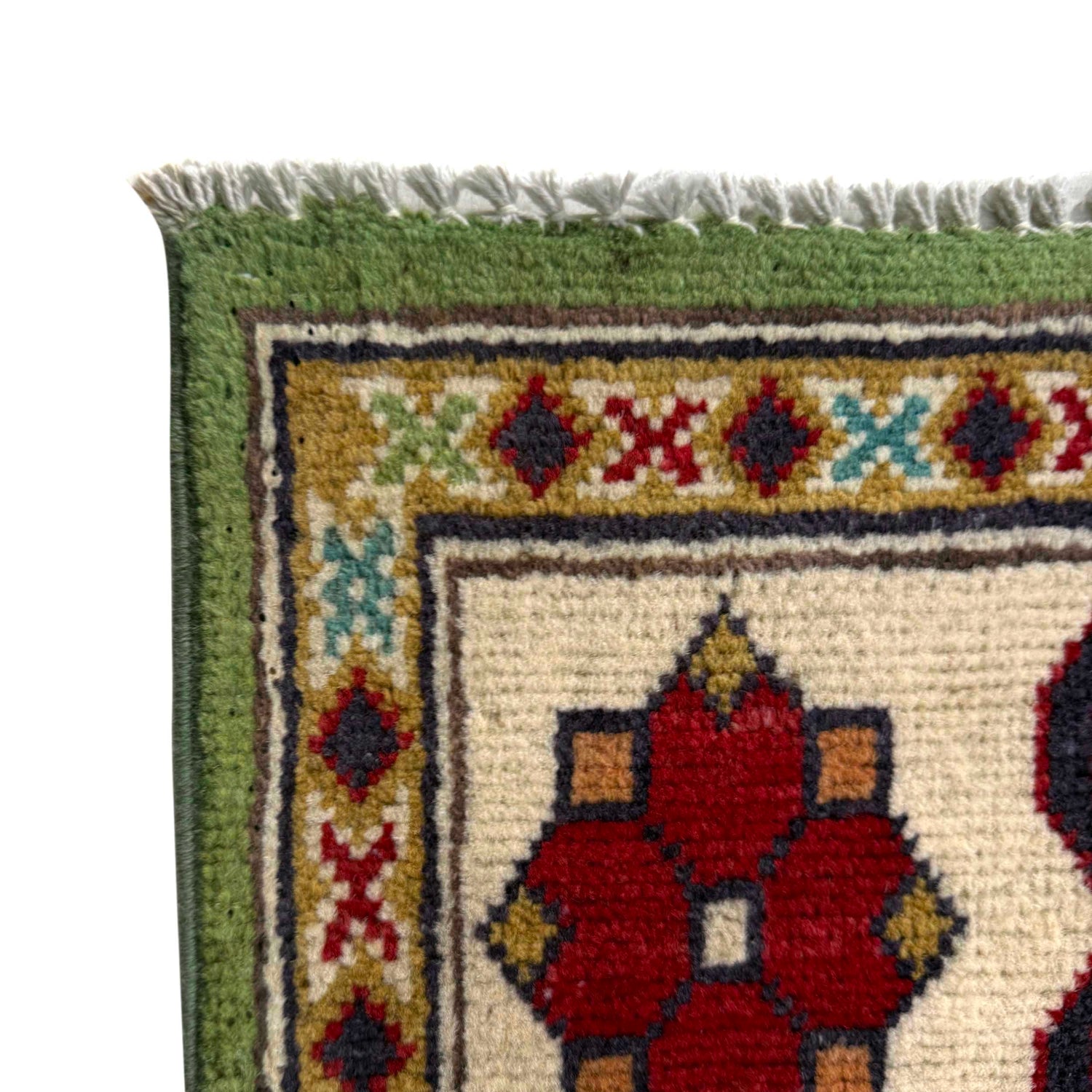 Kazak Rug Handmade Green Medallion 4x7 ft