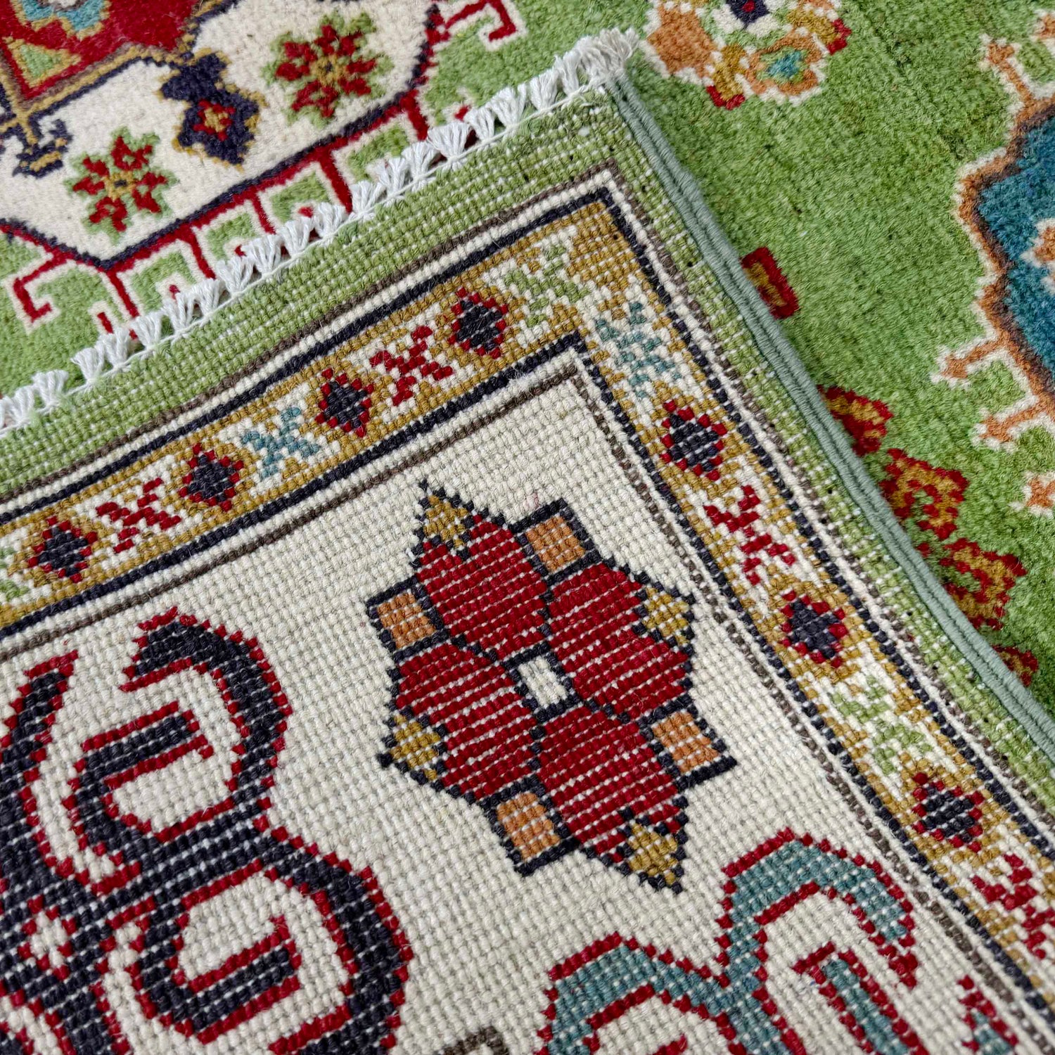 Kazak Rug Handmade Green Medallion 4x7 ft