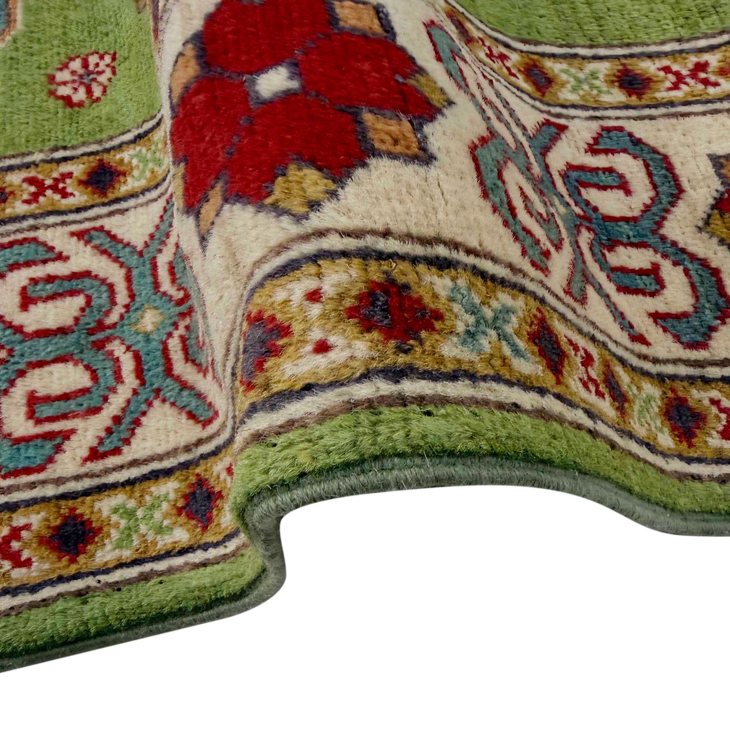 Kazak Rug Handmade Green Medallion 4x7 ft