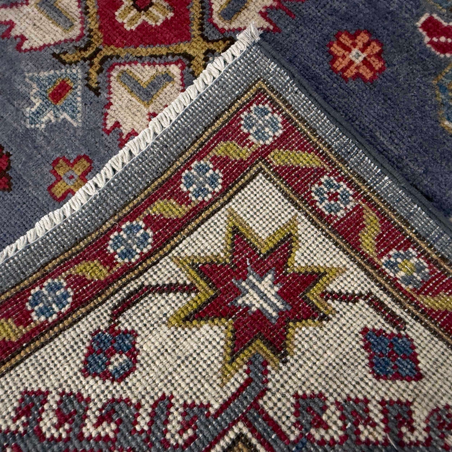 Kazak Rug Handmade Blue Medallion 4x7 ft