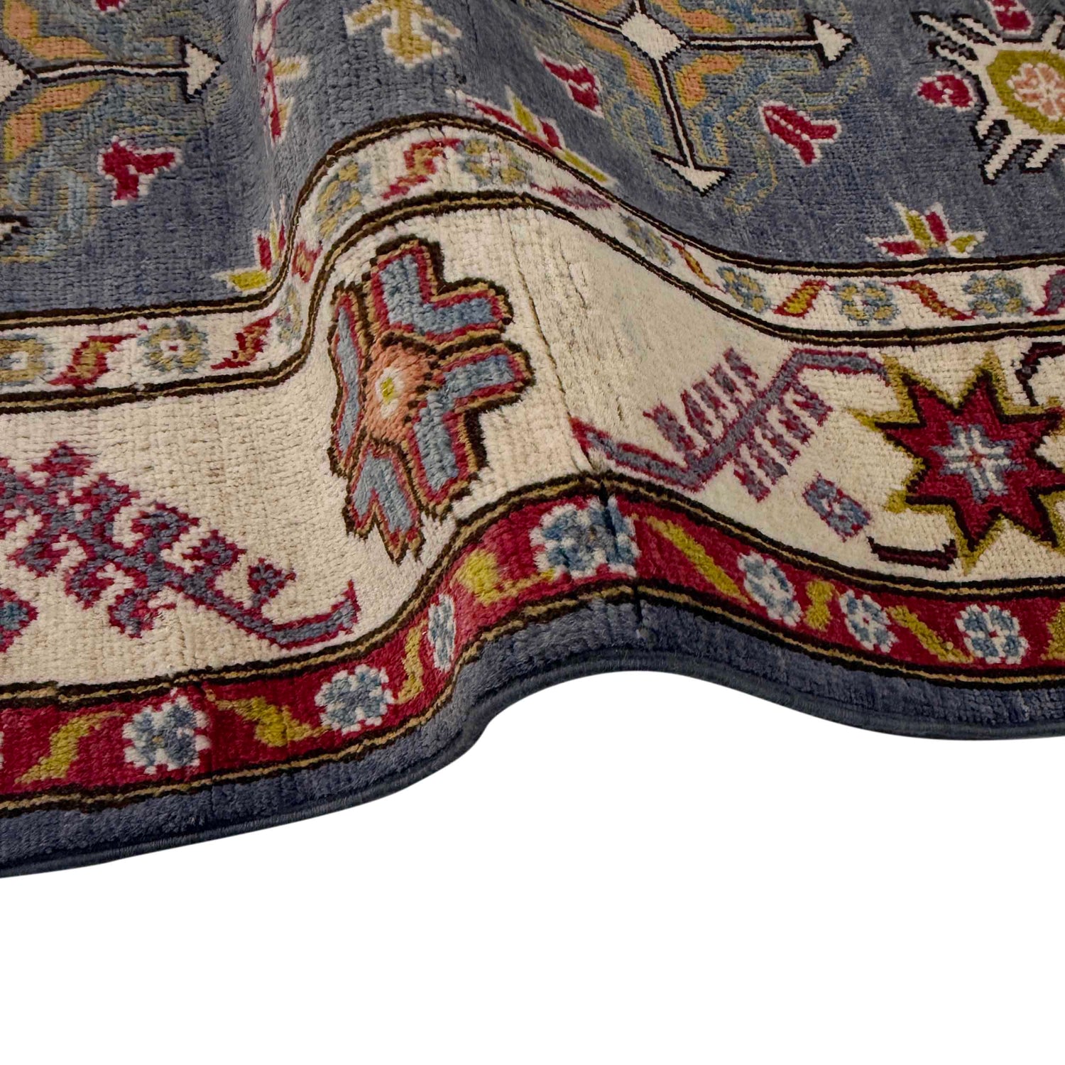 Kazak Rug Handmade Blue Medallion 4x7 ft