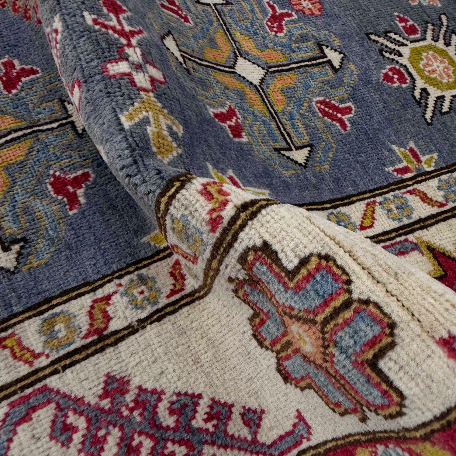 Kazak Rug Handmade Blue Medallion 4x7 ft