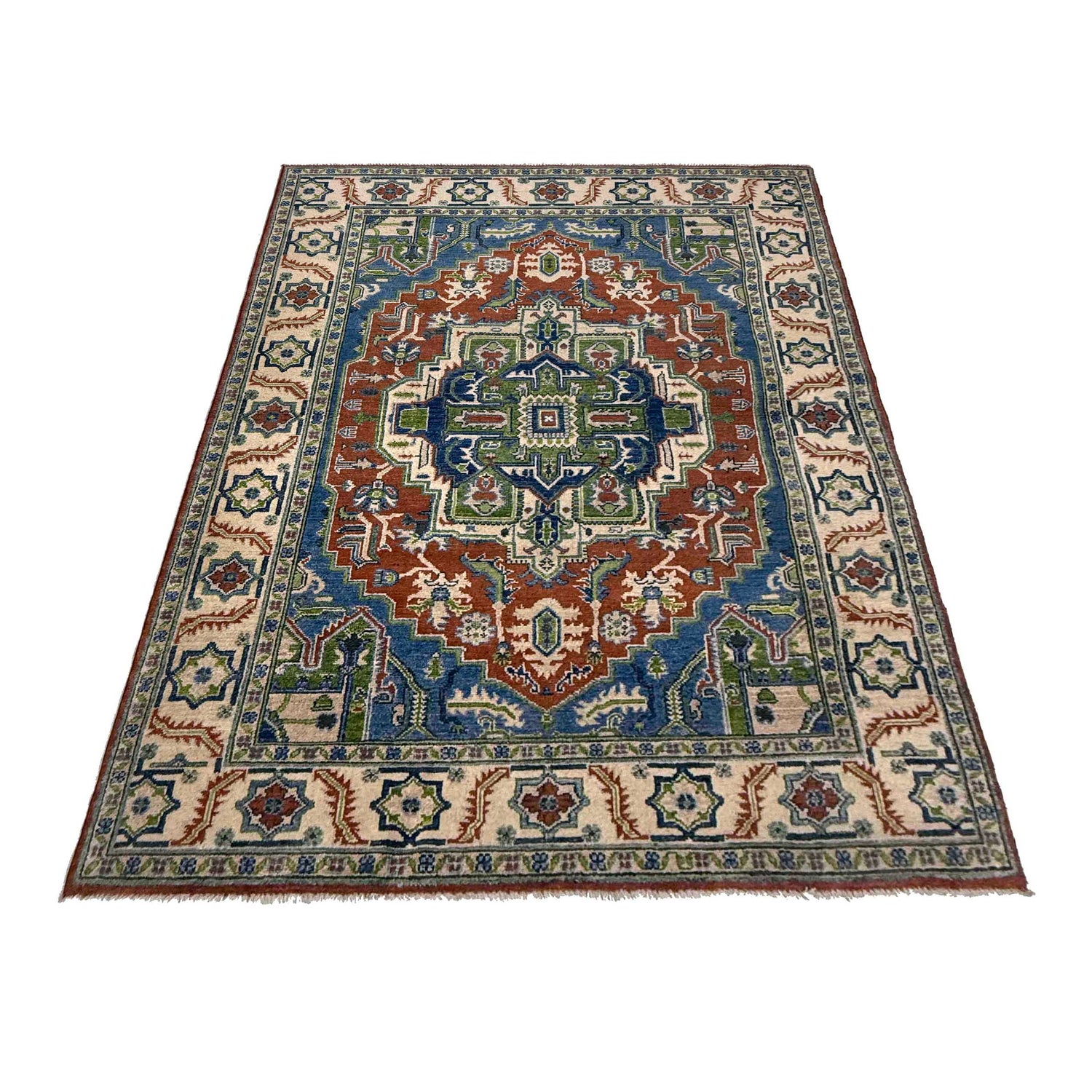 Heriz Area Rug Handmade Multi Medallion 4x7 ft