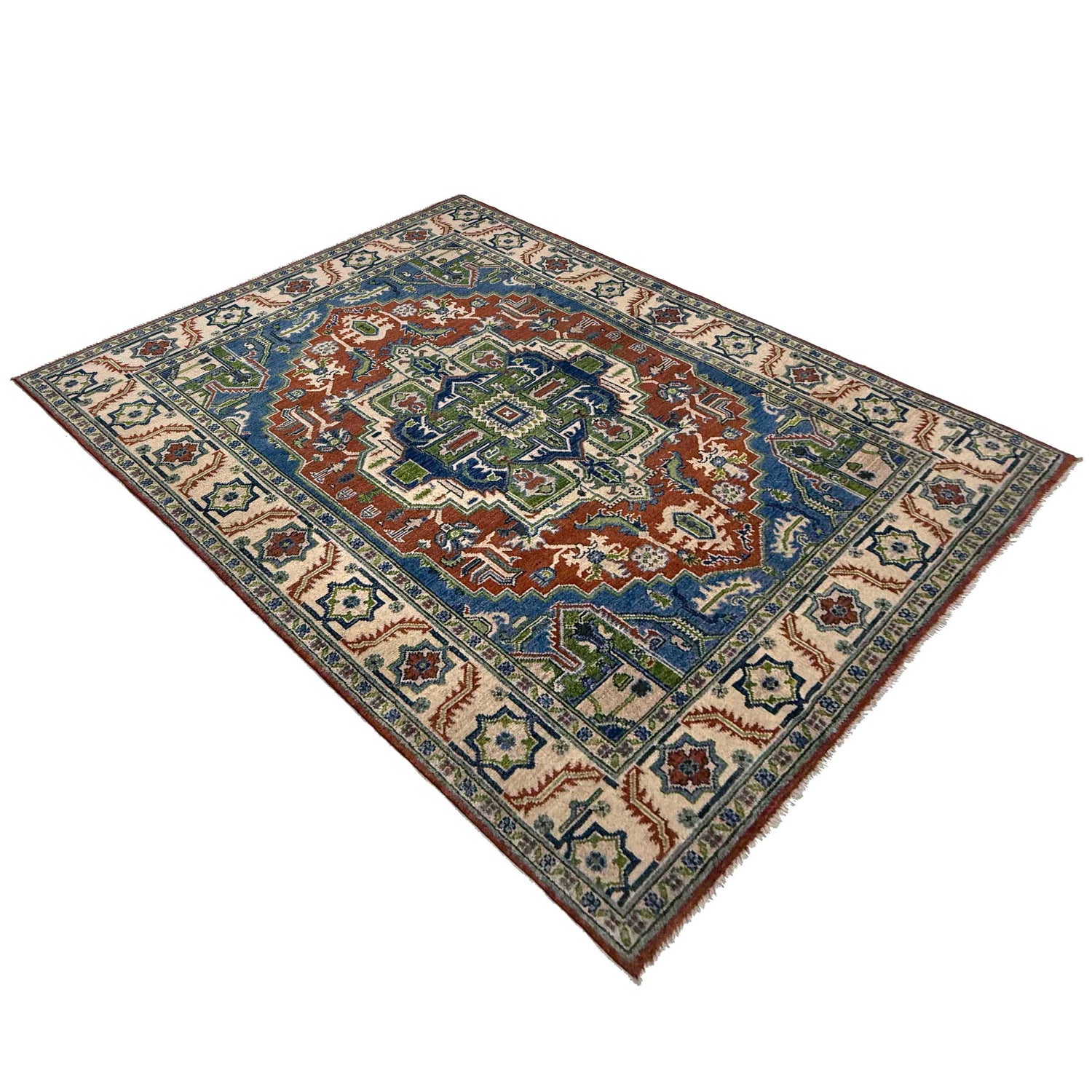 Heriz Area Rug Handmade Multi Medallion 4x7 ft