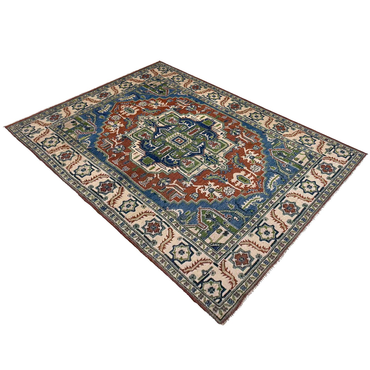 Heriz Area Rug Handmade Multi Medallion 4x7 ft