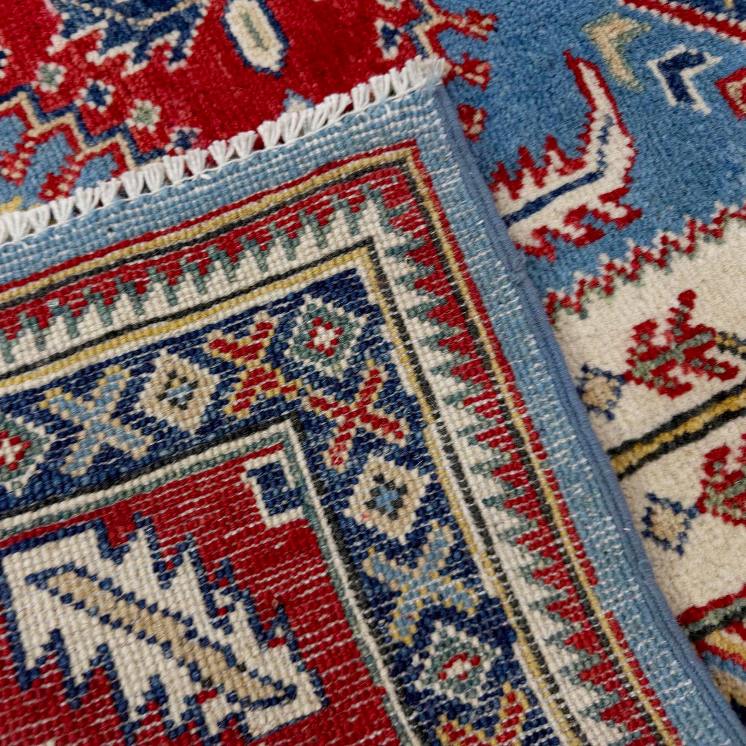 Kazak Rug Handmade Blue Medallion 4x7 ft