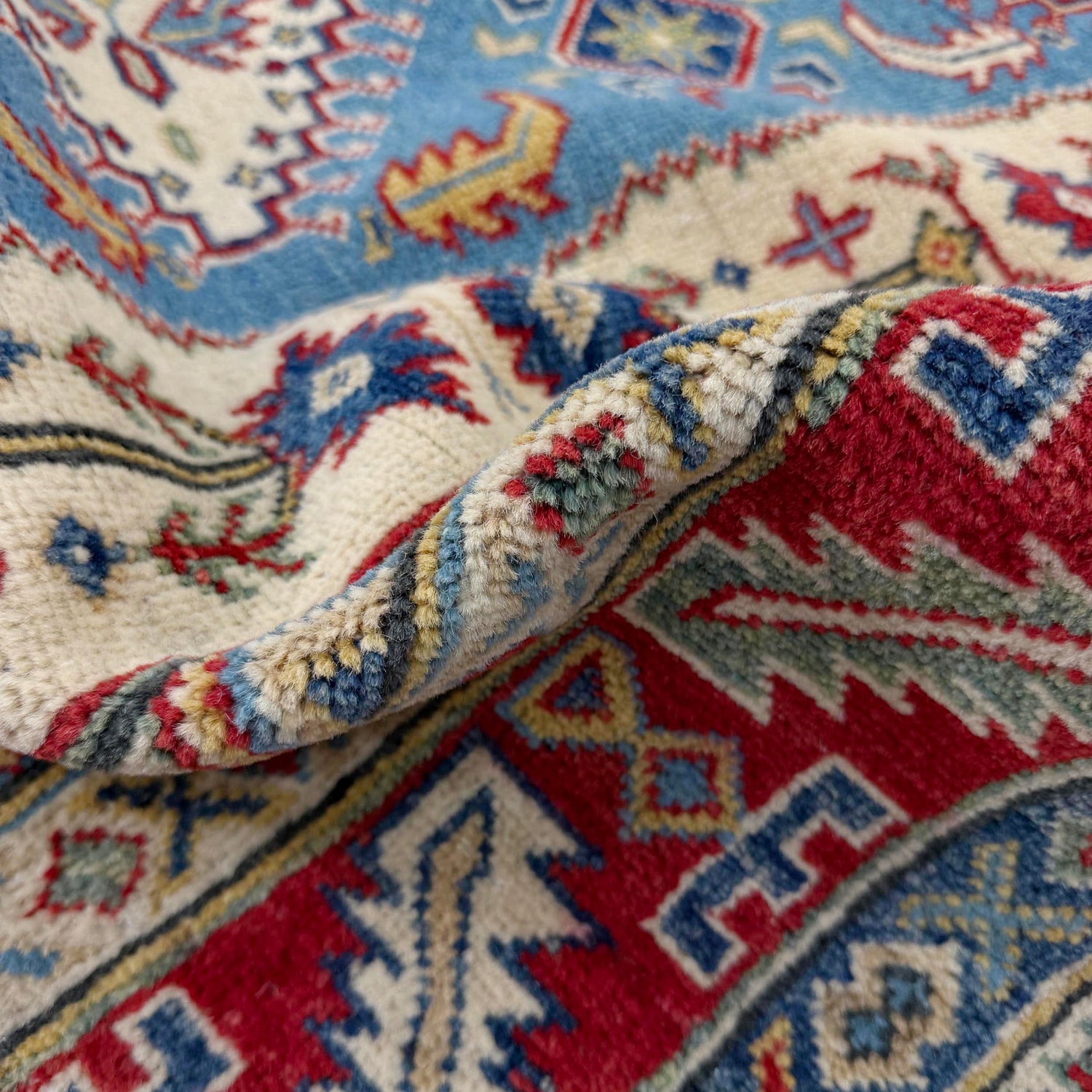 Kazak Rug Handmade Blue Medallion 4x7 ft