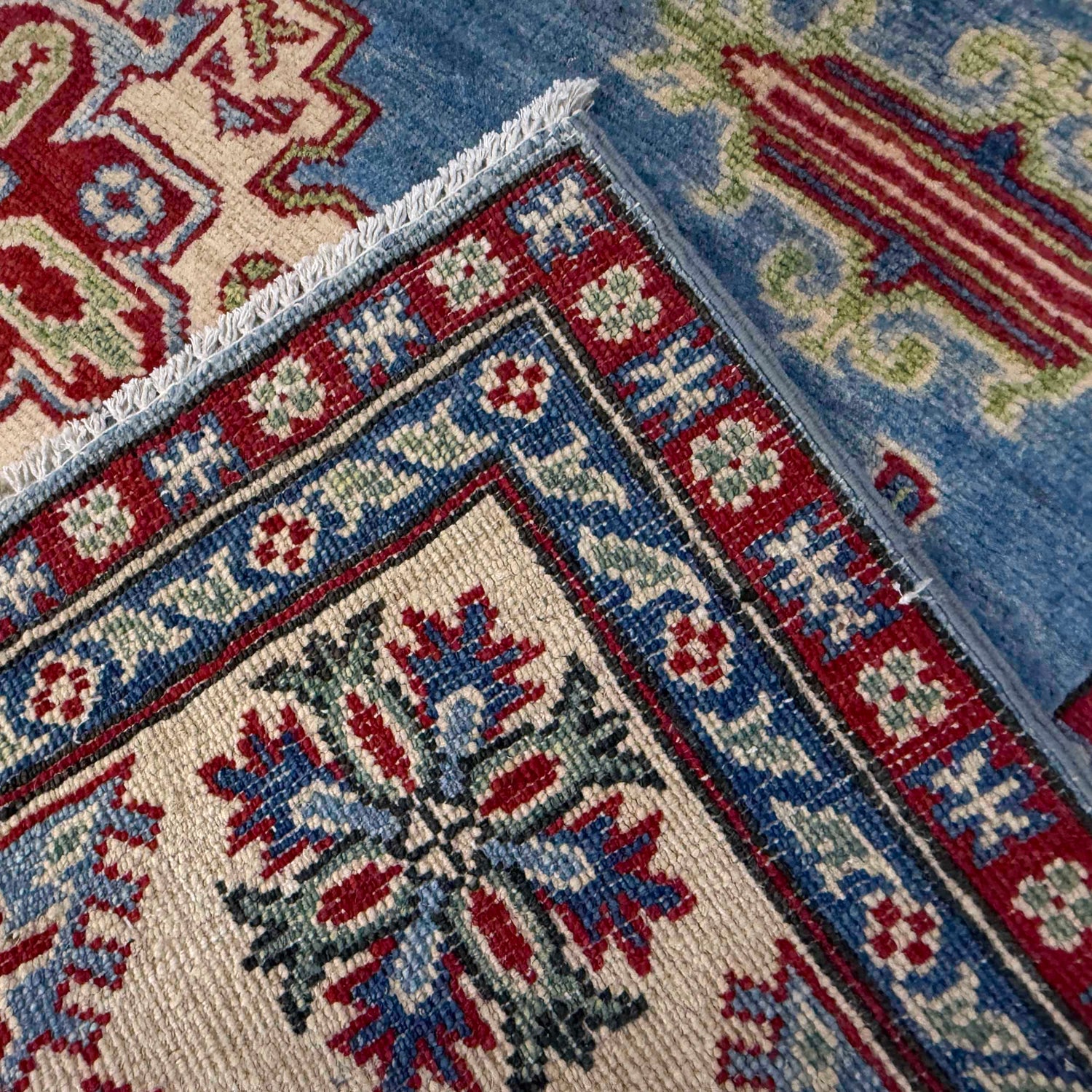 Kazak Rug Handmade Blue Medallion 4x7 ft