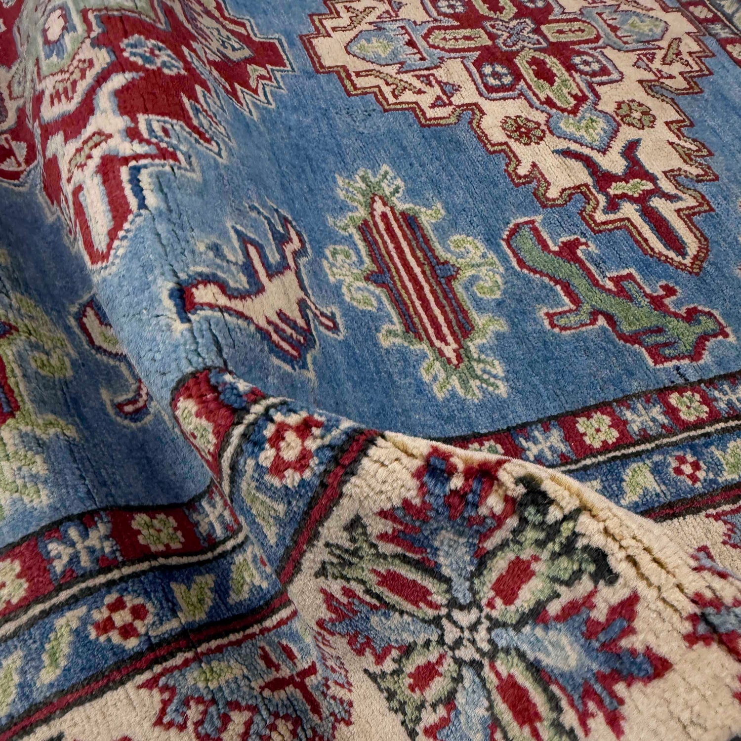 Kazak Rug Handmade Blue Medallion 4x7 ft