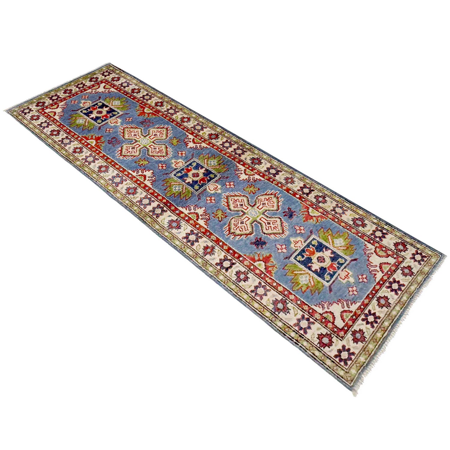 Kazak Rug Handmade Blue Medallion 6' Runner