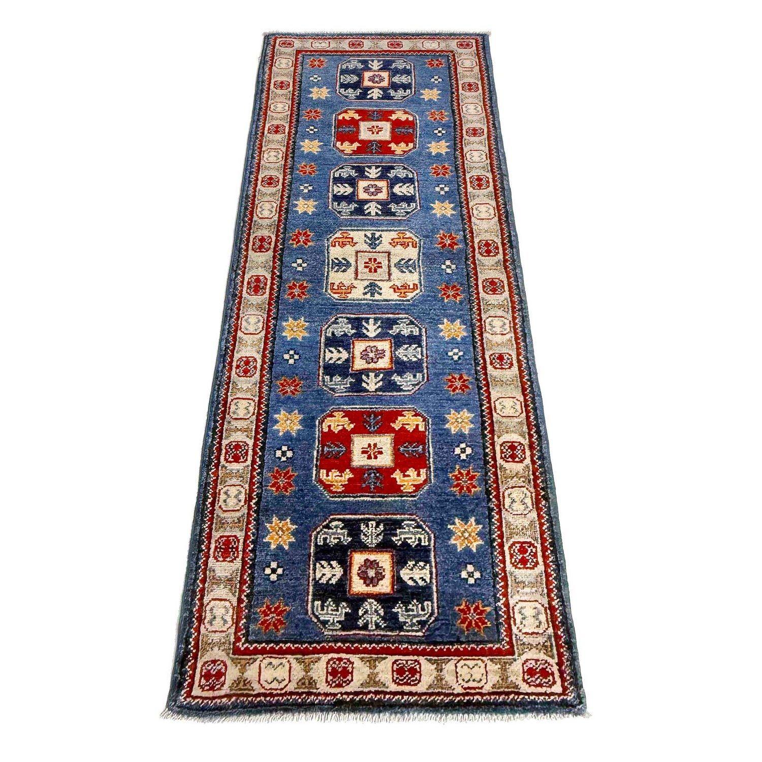 Kazak Rug Handmade Blue Medallion 6' Runner